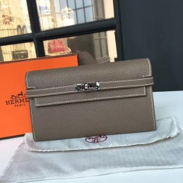 Replica Hermes Gray Kelly Wallet Silver Hardware