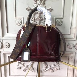 Replica Louis Vuitton Burgundy Patent Monogram Strap Alma BB