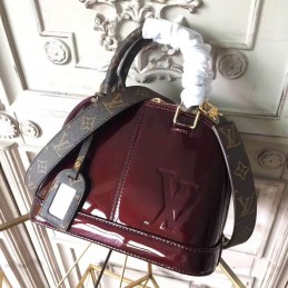 Replica Louis Vuitton Burgundy Patent Monogram Strap Alma BB