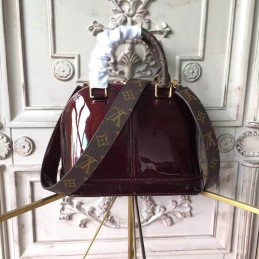 Replica Louis Vuitton Burgundy Patent Monogram Strap Alma BB