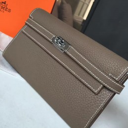 Replica Hermes Gray Kelly Wallet Silver Hardware