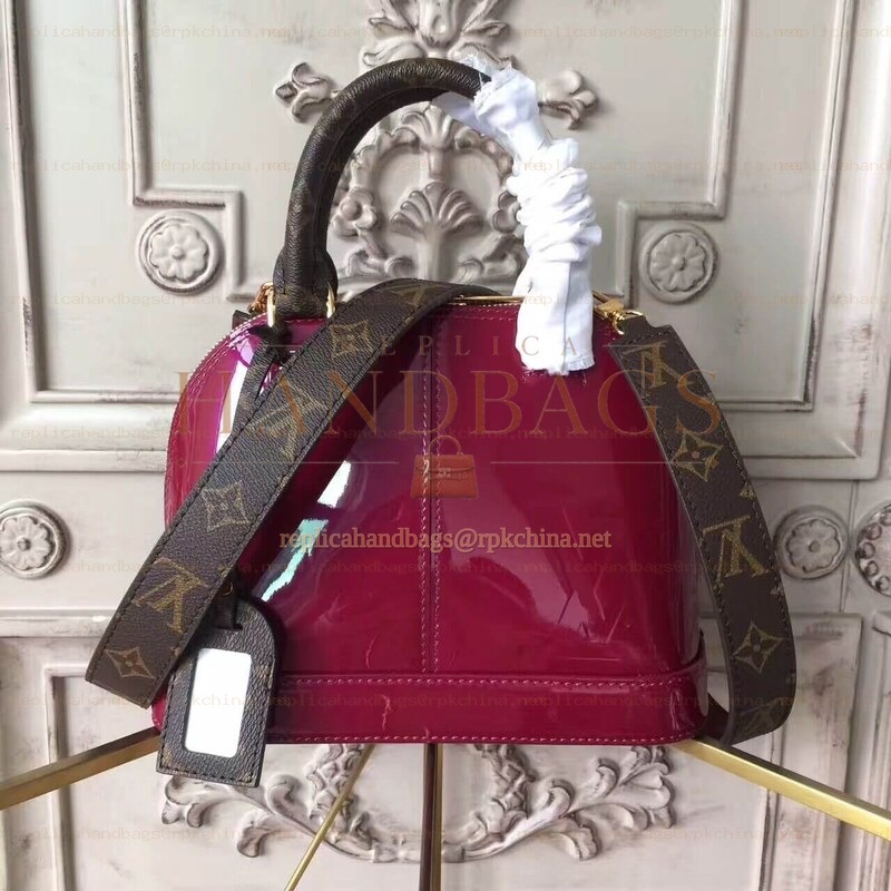 Replica Louis Vuitton Fuchsia Patent Monogram Strap Alma BB