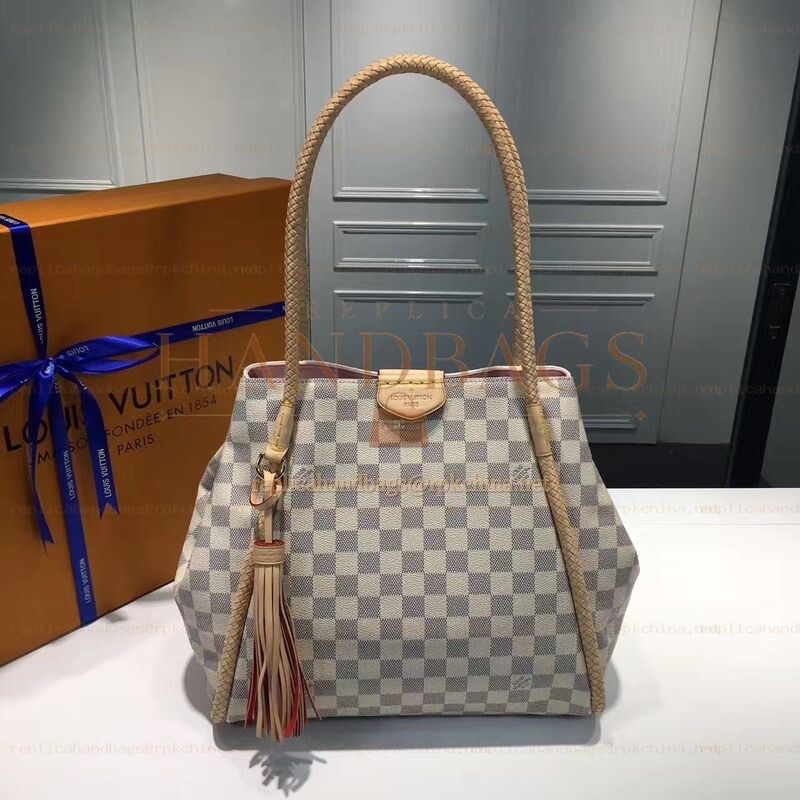 Replica Louis Vuitton White Damier Azur Beige Trim Propriano Bag