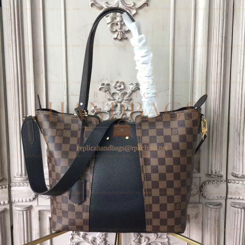 Replica Louis Vuitton Brown Damier Ebene Black Panel Jersey Bag