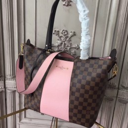Replica Louis Vuitton Brown Damier Ebene Pink Panel Jersey Bag