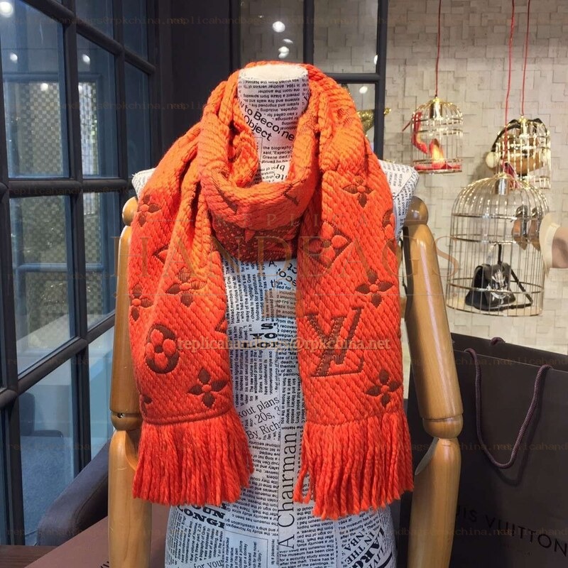 Replica Louis Vuitton Orange Monogram Logomania Scarf
