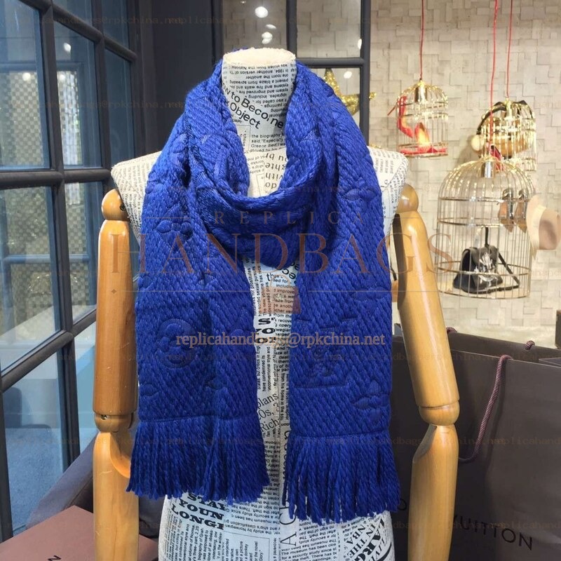 Replica Louis Vuitton Royal Blue Monogram Logomania Scarf