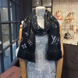Replica Louis Vuitton Black Silver Monogram Logomania Scarf
