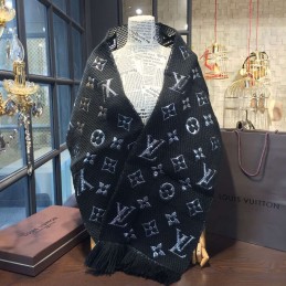 Replica Louis Vuitton Black Silver Monogram Logomania Scarf