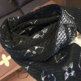 Replica Louis Vuitton Black Silver Monogram Logomania Scarf