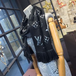 Replica Louis Vuitton Black Silver Monogram Logomania Scarf