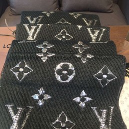 Replica Louis Vuitton Black Silver Monogram Logomania Scarf