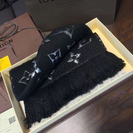 Replica Louis Vuitton Black Silver Monogram Logomania Scarf