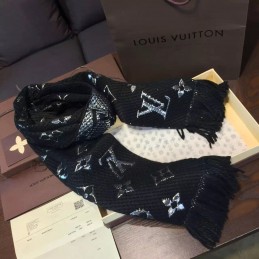 Replica Louis Vuitton Black Silver Monogram Logomania Scarf
