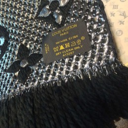 Replica Louis Vuitton Black Silver Monogram Logomania Scarf