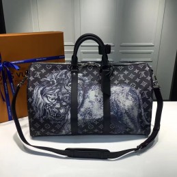 Replica Louis Vuitton Black Monogram Eclipse Lion Keepall Bandouliere 45