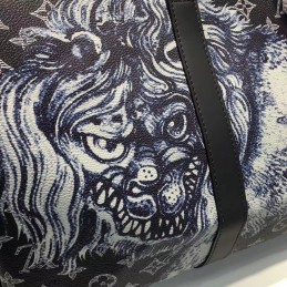 Replica Louis Vuitton Black Monogram Eclipse Lion Keepall Bandouliere 45