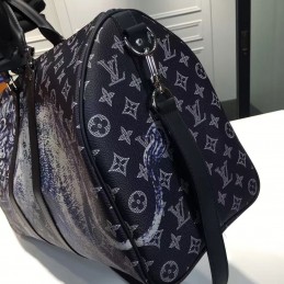 Replica Louis Vuitton Black Monogram Eclipse Lion Keepall Bandouliere 45