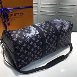 Replica Louis Vuitton Black Monogram Eclipse Lion Keepall Bandouliere 45