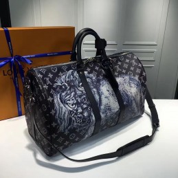 Replica Louis Vuitton Black Monogram Eclipse Lion Keepall Bandouliere 45