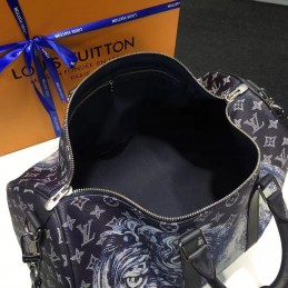 Replica Louis Vuitton Black Monogram Eclipse Lion Keepall Bandouliere 45