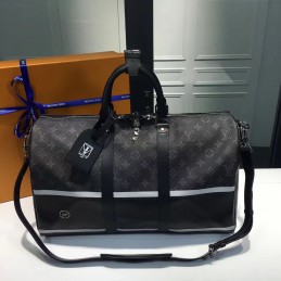 Replica Louis Vuitton Black Monogram Eclipse Keepall Bandouliere 45