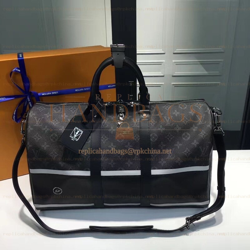 Replica Louis Vuitton Black Monogram Eclipse Keepall Bandouliere 45
