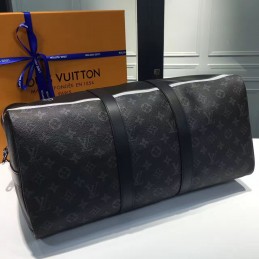 Replica Louis Vuitton Black Monogram Eclipse Keepall Bandouliere 45