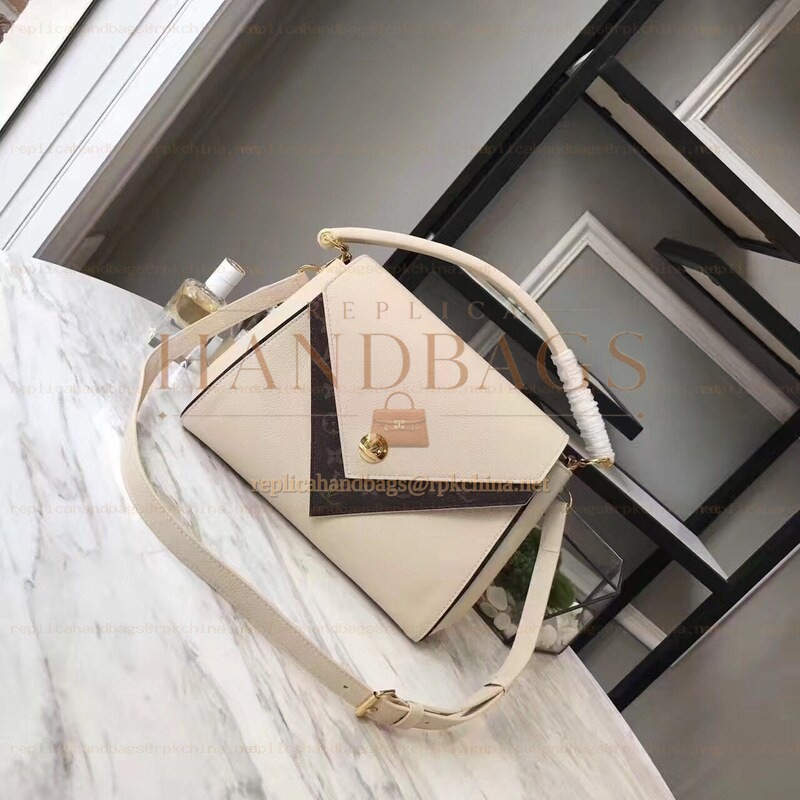 Replica Louis Vuitton Brown Monogram Beige Trim Double V Bag