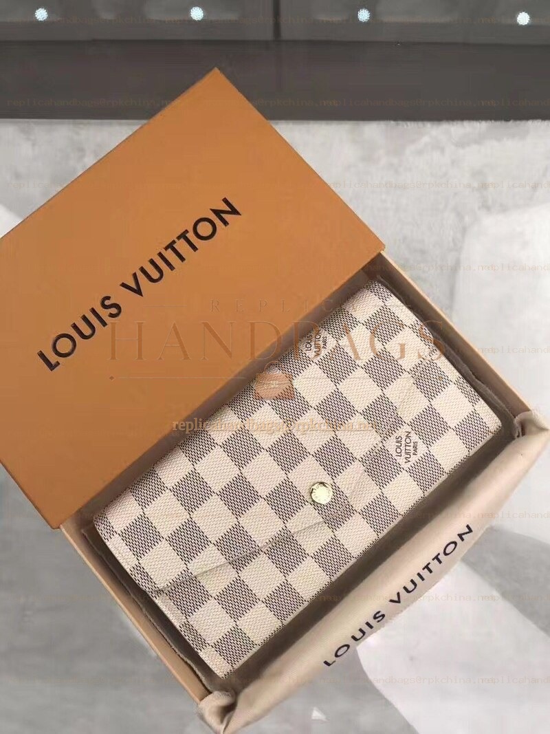 Replica Louis Vuitton White Damier Azur Sarah Wallet
