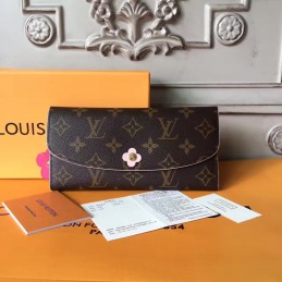 Replica Louis Vuitton Brown Monogram Flower Clasp Emilie Wallet