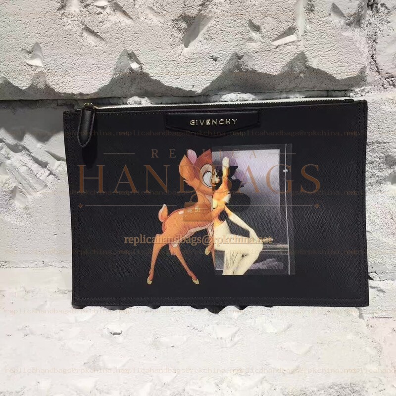 Replica Givenchy Black Bambi Graphic Zip Pouch