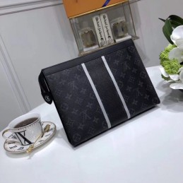 Replica Louis Vuitton Black Monogram Eclipse Stripe Pochette Voyage MM