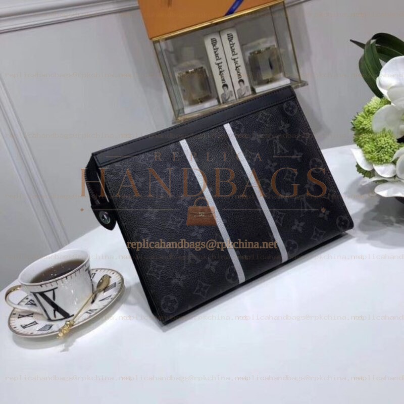 Replica Louis Vuitton Black Monogram Eclipse Stripe Pochette Voyage MM