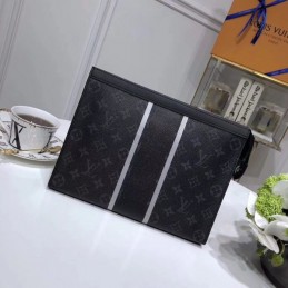 Replica Louis Vuitton Black Monogram Eclipse Stripe Pochette Voyage MM