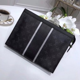 Replica Louis Vuitton Black Monogram Eclipse Stripe Pochette Voyage MM