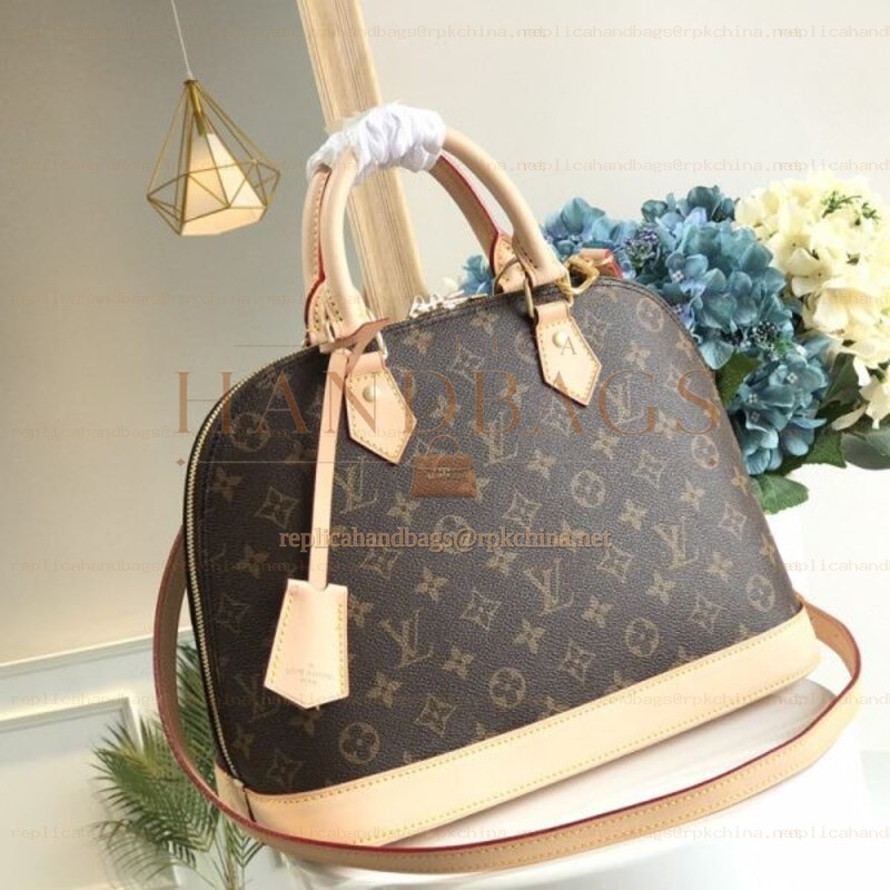 Replica Louis Vuitton Brown Monogram Beige Trim Alma PM
