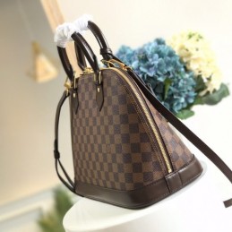 Replica Louis Vuitton Brown Damier Ebene Black Trim Alma PM