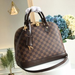 Replica Louis Vuitton Brown Damier Ebene Black Trim Alma PM