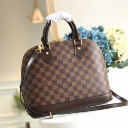 Replica Louis Vuitton Brown Damier Ebene Black Trim Alma PM