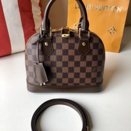 Replica Louis Vuitton Brown Damier Ebene Gray Trim Alma BB