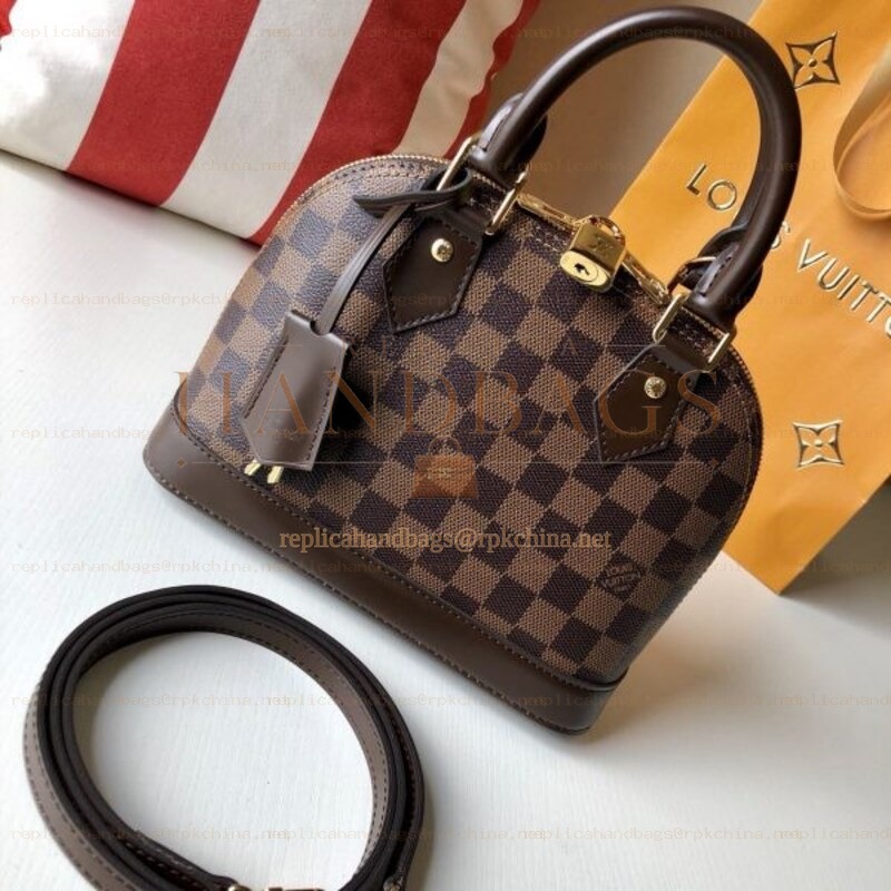 Replica Louis Vuitton Brown Damier Ebene Gray Trim Alma BB
