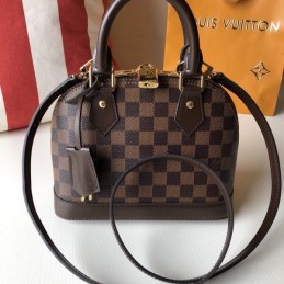 Replica Louis Vuitton Brown Damier Ebene Gray Trim Alma BB