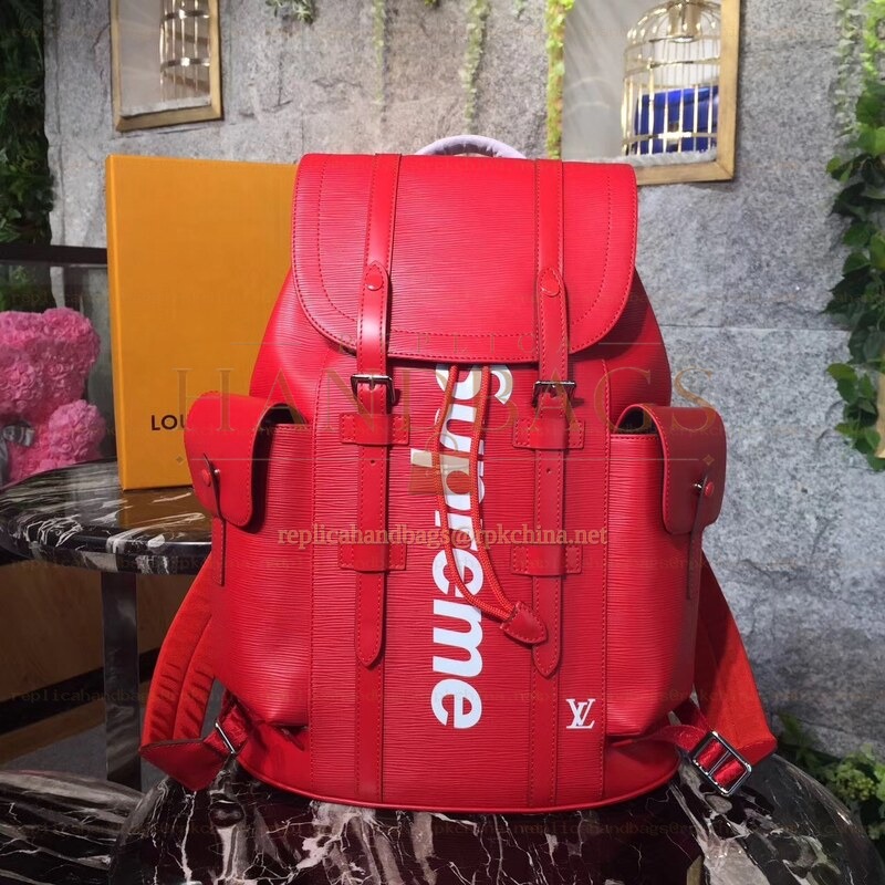 Replica Louis Vuitton Red Supreme Christopher Backpack
