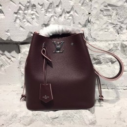 Replica Louis Vuitton Burgundy Textured Lockme Bucket