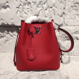 Replica Louis Vuitton Bright Red Textured Lockme Bucket