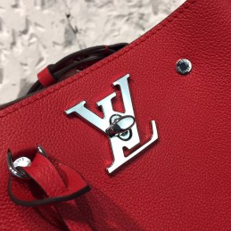Replica Louis Vuitton Deep Red Textured Lockme Bucket