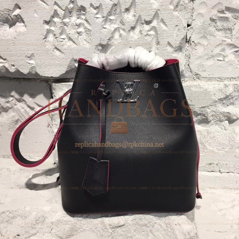 Replica Louis Vuitton Black Textured Lockme Bucket