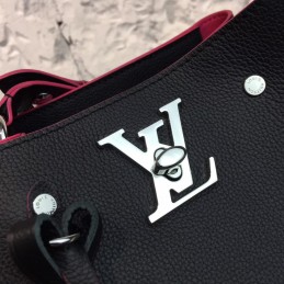 Replica Louis Vuitton Black Textured Lockme Bucket