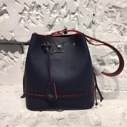 Replica Louis Vuitton Black Red Stitch Lockme Bucket